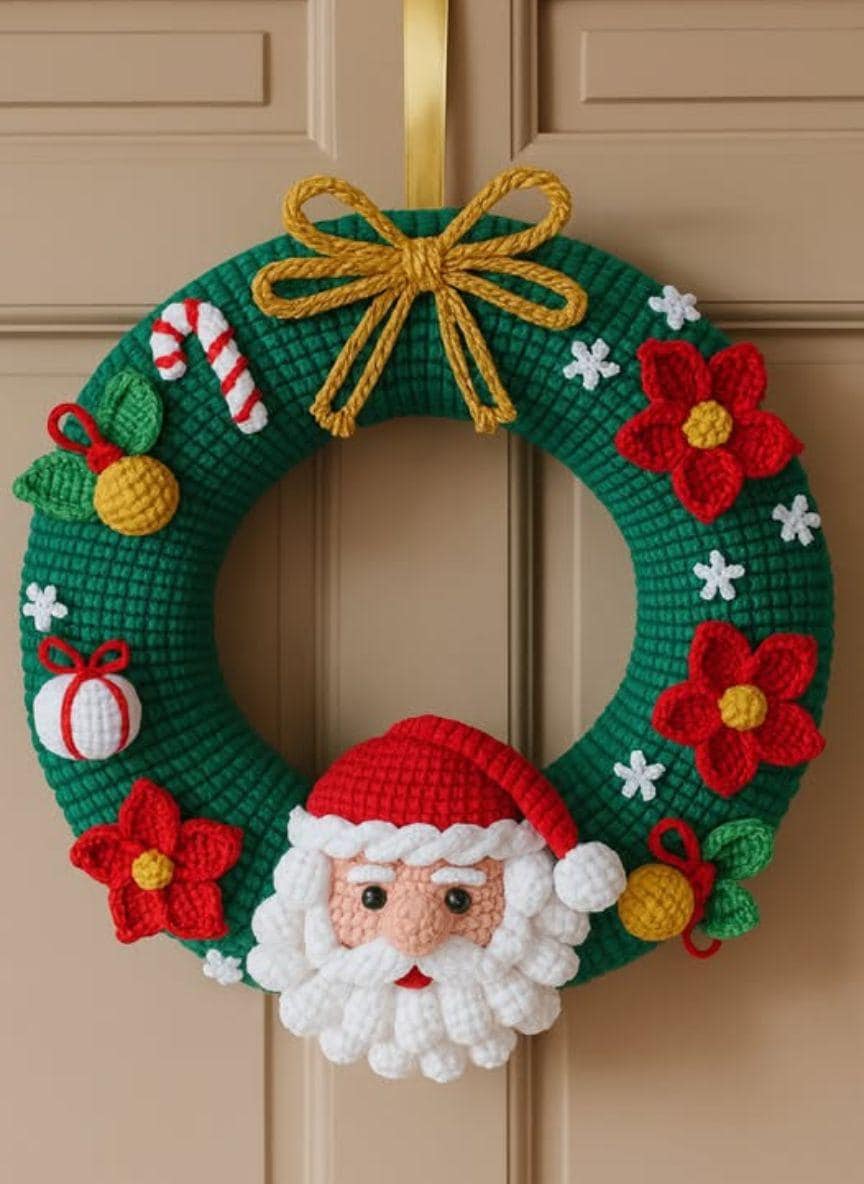 40 Free Christmas Crochet Patterns – Creative Projects 30 Santa Face Crochet Pattern: Christmas Wreath