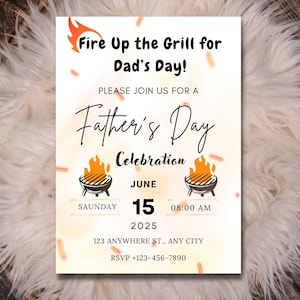 Invitación a fiesta de barbacoa Grill Master, plantilla de Canva, invitación a fiesta de barbacoa, tarjeta imprimible personalizada, celebración del Día del Padre 2025