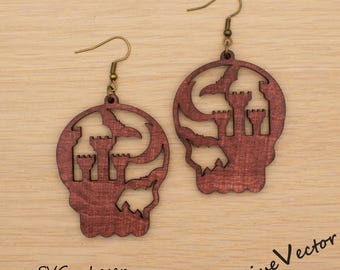 Schädel mit Schloss Ohrring Laser geschnitten SVG-Datei, digitaler Download