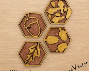 Herbst Magnet Set Laser geschnitten Datei, Eichel Sechseck gekachelt SVG digitaler Download