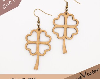 Ohrring mit vierblättrigem Kleeblatt (Laserschnitt-SVG-Datei), Glücksbringer-Schmuck (digitaler Download)