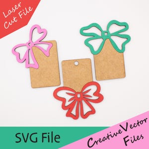 Bow Gift Tag Laser Cut SVG File, Coquette Digital Download