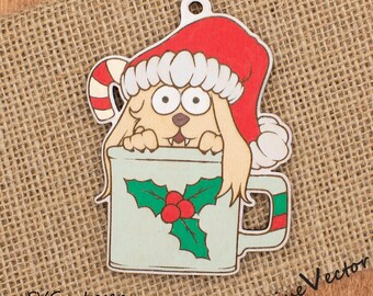 Festlicher Hund im Becher-Taschenanhänger (Laserschnittdatei, Weihnachts-SVG-Datei zum digitalen Download)