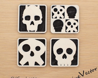 Halloween Schädel Magnet Set Laser geschnitten Datei, quadratisch gekachelt SVG digitaler Download