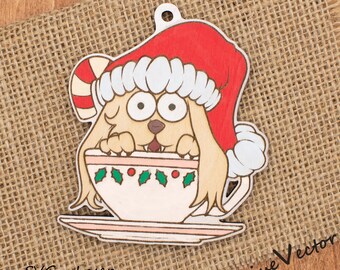 Festliches Hunde-in-Teetasse-Taschenanhänger-Laserschnittdatei, Weihnachts-SVG-Download