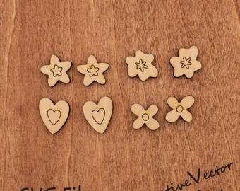 Floral Stud Earring Set Laser Cut File, Flower and Heart SVG Digital Download
