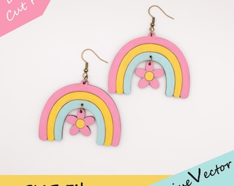 Regenbogenblumen-Ohrring, lasergeschnittene SVG-Datei, digitaler Download