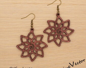 SVG-Datei für Ohrringe mit Blume und Spirale (Laserschnitt), Blumenschmuck – Digitaler Download
