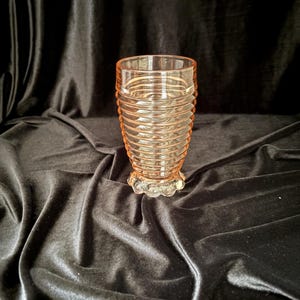 Horizontal Ribbed Pink Depression Glass Footed Tumbler