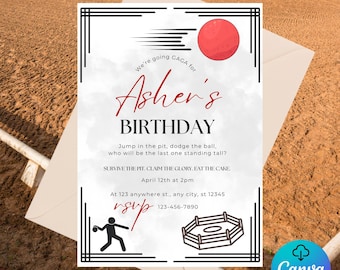 Editable Sports Birthday Invitation | Gaga Ball or Dodgeball Party | Canva Template | Digital Download