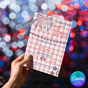 Patriotic 3rd Birthday Invitation: Red, White & Blue Party (Digital Download)