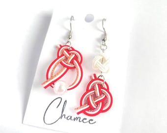 Pendientes Mizuhiki con nudo Awaji / 淡路結び 水引ピアス