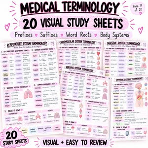 Visueller Lernleitfaden zur medizinischen Terminologie, 20 digitale Arbeitsblätter zu Präfixen und Wortstämmen