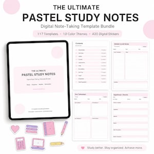 Study Notes Template Bundle, Cornell Notes, Digital Stickers (117 Templates)