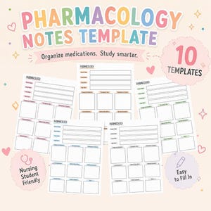 Pharmacology Notes Template, 10 Nursing Drug Study Sheets