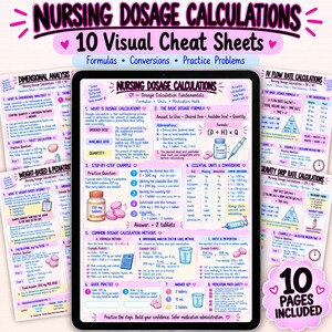 Nursing Dosage Calculations Study Guide | 10 Medication Math Cheat Sheets