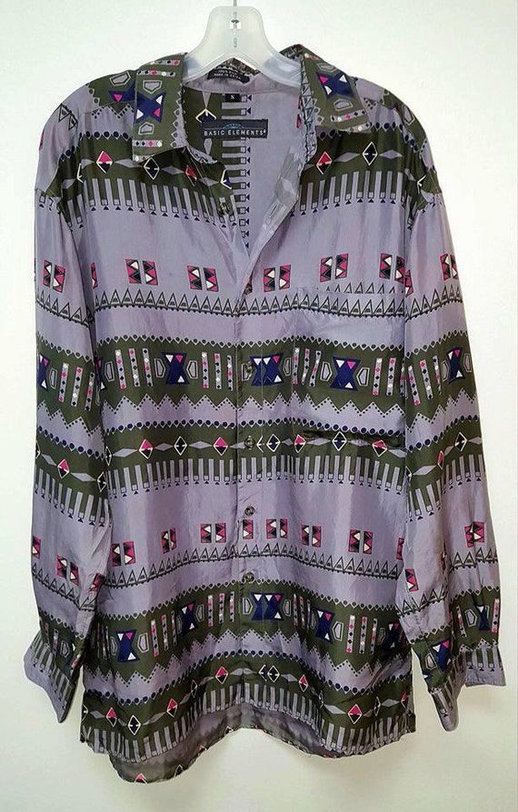 1980's retro geometric pattern silk Basic Element… - image 1