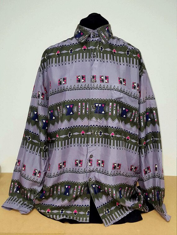 1980's retro geometric pattern silk Basic Element… - image 2