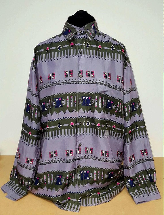 1980's retro geometric pattern silk Basic Element… - image 3