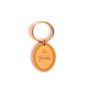 Médaille ovale en acier inoxydable doré brillant - Médaille nominative gravée pour chien - Carte d'identité en acier jaune poli - Médaille pour chien personnalisée