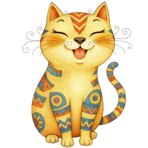 Watercolor Clipart of a cozy cat, transparent background PNG, art, illustration, Cat Illustration, Wall Art, High Quality, Digital Download