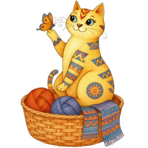 Watercolor Clipart of a cozy cat, transparent background PNG, art, illustration, Cat Illustration, Wall Art, High Quality, Digital Download