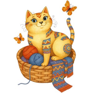 Watercolor Clipart of a cozy cat, transparent background PNG, art, illustration, Cat Illustration, Wall Art, High Quality, Digital Download