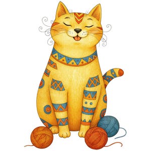 Watercolor Clipart of a cozy cat, transparent background PNG, art, illustration, Cat Illustration, Wall Art, High Quality, Digital Download
