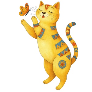 Watercolor Clipart of a cozy cat, transparent background PNG, art, illustration, Cat Illustration, Wall Art, High Quality, Digital Download