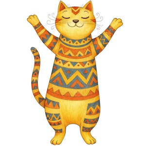Watercolor Clipart of a cozy cat, transparent background PNG, art, illustration, Cat Illustration, Wall Art, High Quality, Digital Download