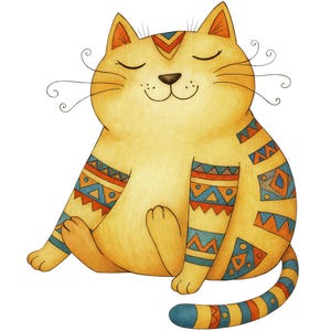 Watercolor Clipart of a cozy cat, transparent background PNG, art, illustration, Cat Illustration, Wall Art, High Quality, Digital Download