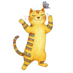 Aquarell Clipart einer gemütlichen Katze, transparenter Hintergrund PNG, Kunst, Illustration, Katzenillustration, Wandkunst, hohe Qualität, digitaler Download