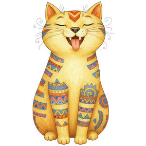 Watercolor Clipart of a cozy cat, transparent background PNG, art, illustration, Cat Illustration, Wall Art, High Quality, Digital Download