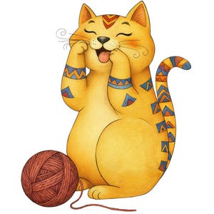 Watercolor Clipart of a cozy cat, transparent background PNG, art, illustration, Cat Illustration, Wall Art, High Quality, Digital Download