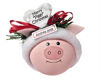 Pig Christmas Gift Ornaments White Heart Merry Piggy Christmas Townsend Custom Gifts  SAMPLE  CA100