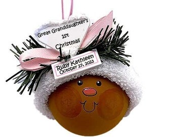 Great Granddaughter's First Christmas Ornament - Dark Complected Skin Tone - African American Keepsake
