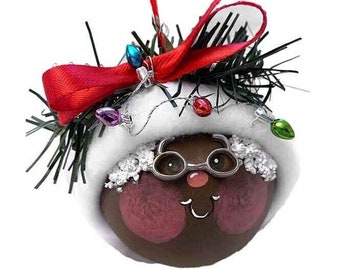 Mrs. Claus Grandma Christmas Ornaments Dark Complexion String of Lights Townsend Custom Gifts Eye Glass Style May Vary SAMPLE  W14/207 659