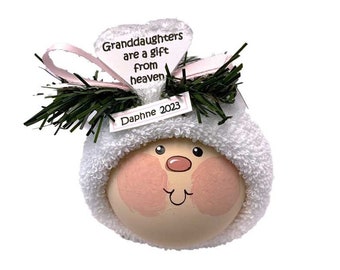 Granddaughter Christmas Gift Ornaments White Heart A Gift From Heaven Townsend Custom Gifts  FLESHTONE FACE SAMPLE  CA25