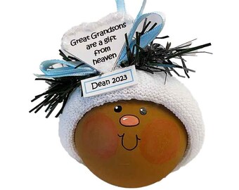 Great Grandson's First Christmas Ornament - Dark Skin Tone - A Gift from Heaven-Blue Ribbon CA32