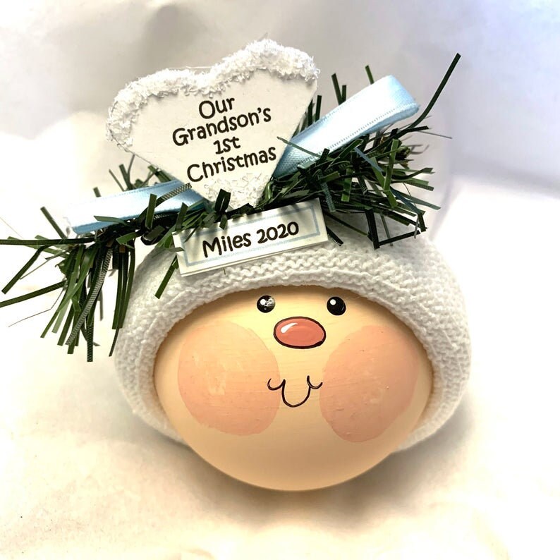Our Grandson's 1st First Christmas Ornaments White Heart Etsy