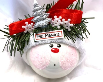 Christmas Gift Ornaments Glitter Tree & Snowflakes Personalized by Townsend Custom Gifts Red Ribbon SAMPLE  W34 654
