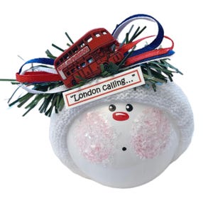 London England Souvenir Gift Christmas Ornament Double Decker Bus Personalized by Townsend Custom Gifts SAMPLE   W149 1480