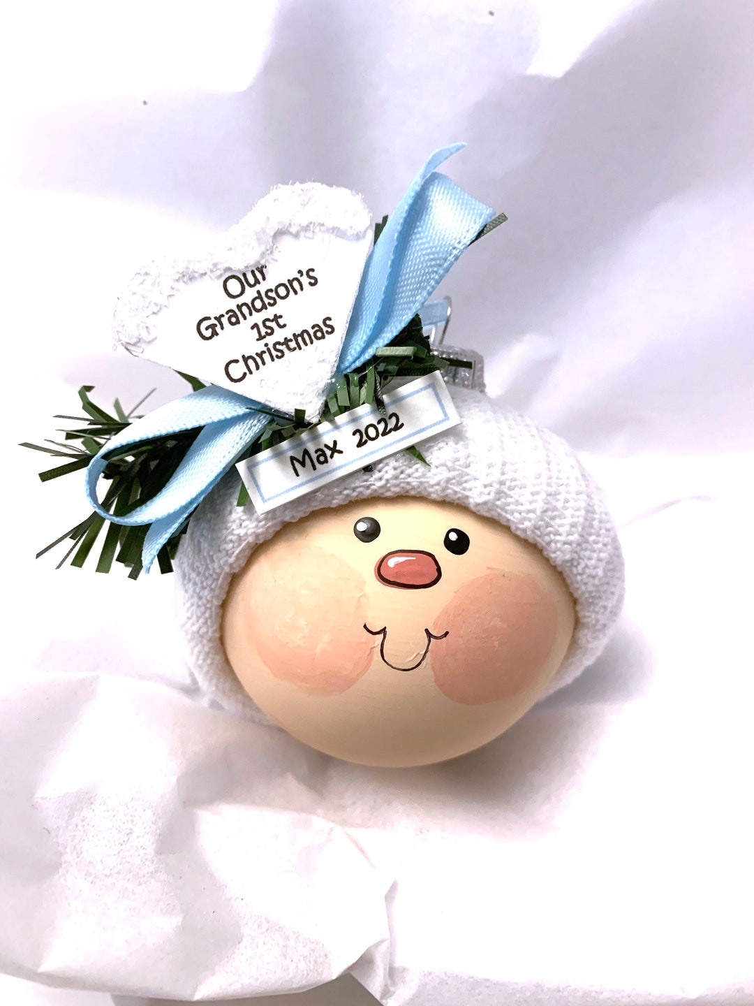 Our Grandson's 1st First Christmas Ornaments White Heart Townsend