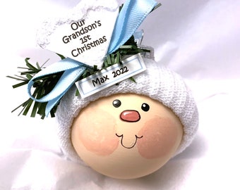 Our Grandson's 1st First Christmas Ornaments White Heart Townsend Custom Gifts BABY FACE CA38 SAMPLE