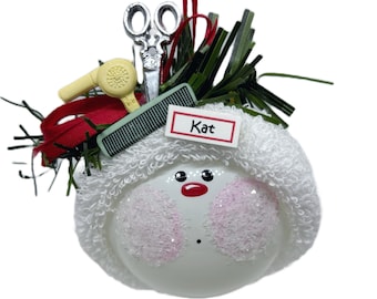Hair Stylist Gift Christmas Ornaments Hair Dryer Scissors Comb Townsend Custom Gifts Red Ribbon SAMPLE   W163/165/167  1338