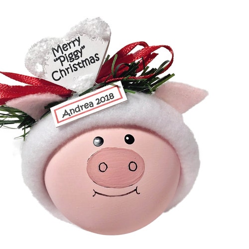 Pig Christmas Gift Ornaments White Heart Merry Piggy Christmas Townsend Custom Gifts  SAMPLE  CA100