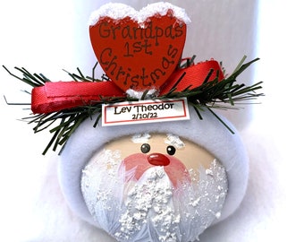 Grandpa's 1st First Christmas Gift Ornament Santa Red Wood Heart Personalized by Townsend Custom Gifts SAMPLE