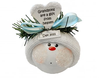 Grandson Gift Christmas Ornaments White Heart A Gift From Heaven Townsend Custom Gifts SAMPLE  CA25/26