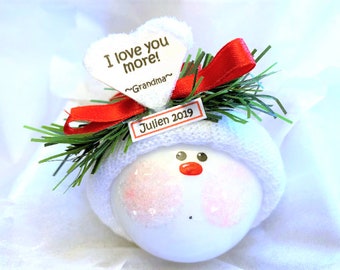 I Love You More Grandchild Christmas Gift Ornaments Personalized White Heart Townsend Custom Gifts