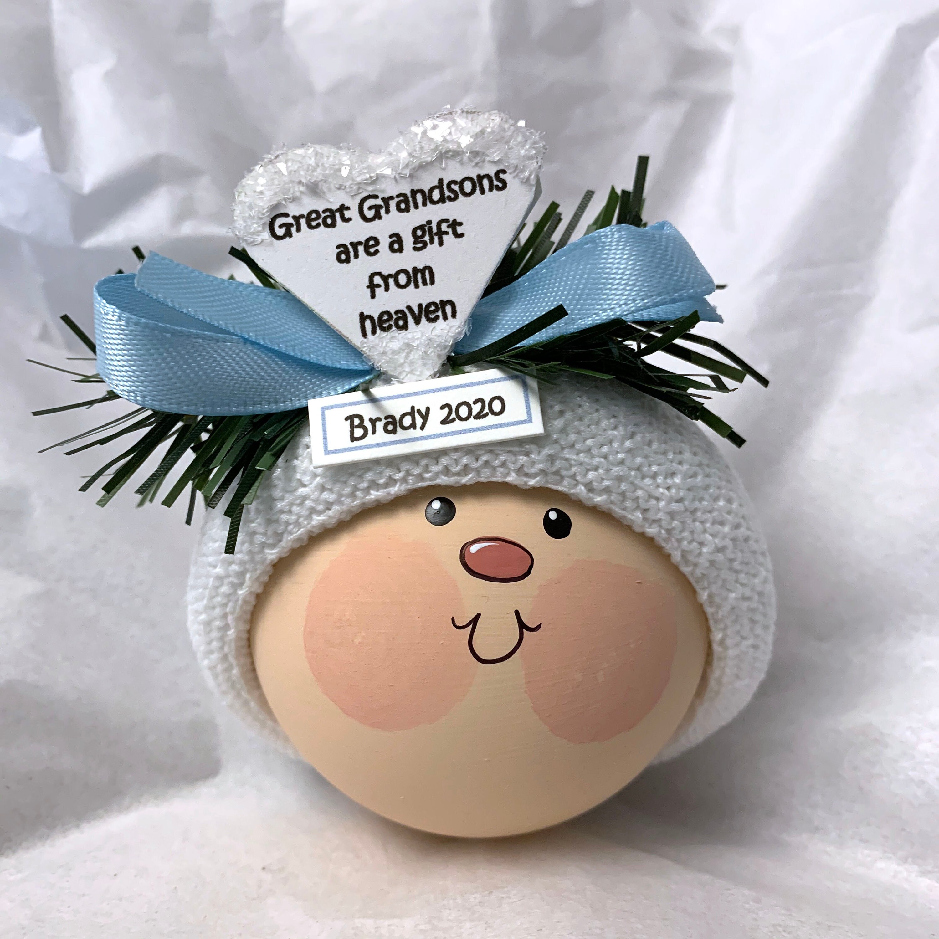 Great Grandson Gift Christmas Ornament White Heart Gift From | Etsy